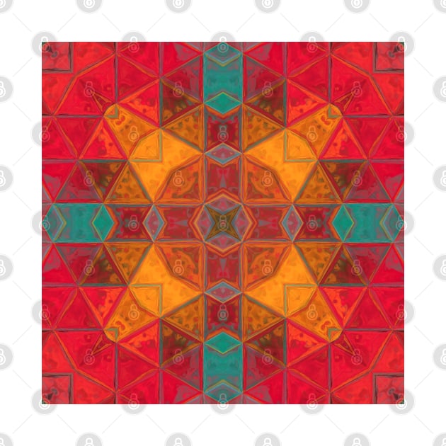 Mosaic Kaleidoscope Square Orange Red and Teal by WormholeOrbital