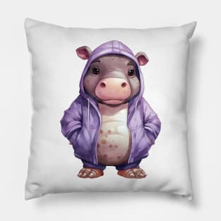 Hippopotamus Wearing Hoodie Pillow