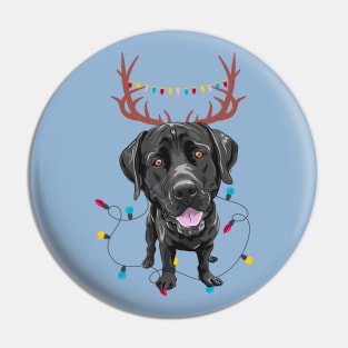 Labrador Retriever with Reindeer Ears and Christmas Lights Pin