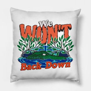 Vintage We Won't Back Down  // Florida Swamp Blue & Orange Alligator Pillow