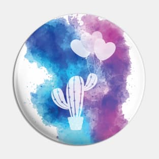 Cactus are my valentine. Heart ballons with watercolor paint Pin