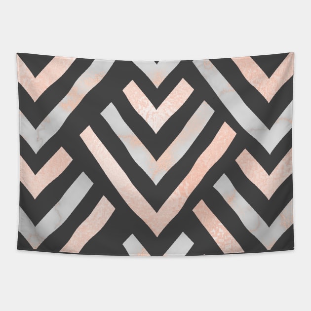 Rose Gold Marble Chevrons Tapestry by peggieprints