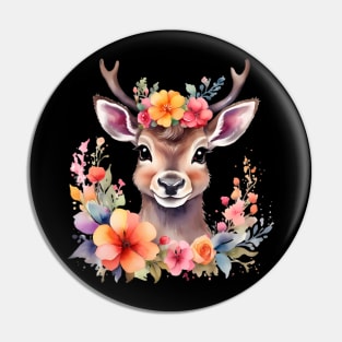 A baby deer decorated with beautiful watercolor flowers Pin