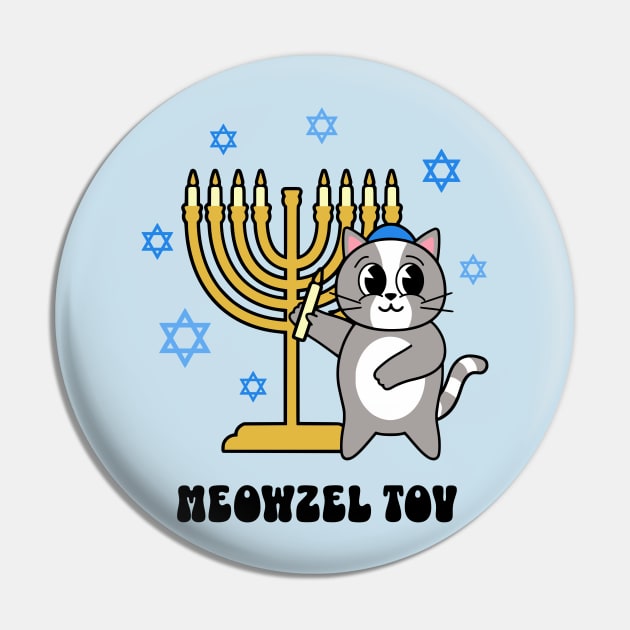 Meowzel Tov Funny Hanukkah Cat with Menorah Pin by PUFFYP