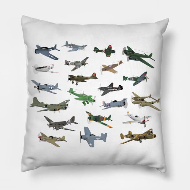 Various WW2 Airplanes Pillow by NorseTech