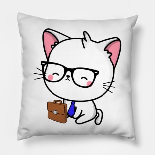 Funny cat is on the way to work Pillow