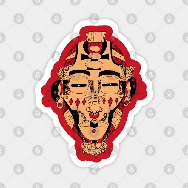 Red and Cream African Mask 5 Magnet by kenallouis