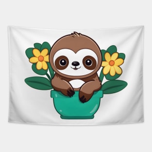 Cute sloth hiding behind bushes Tapestry