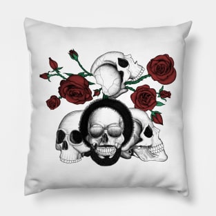 Grunge skulls and roses (afro skull included. Color version) Pillow