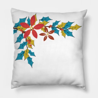 Cute Holly Poinsettia Branch Pillow