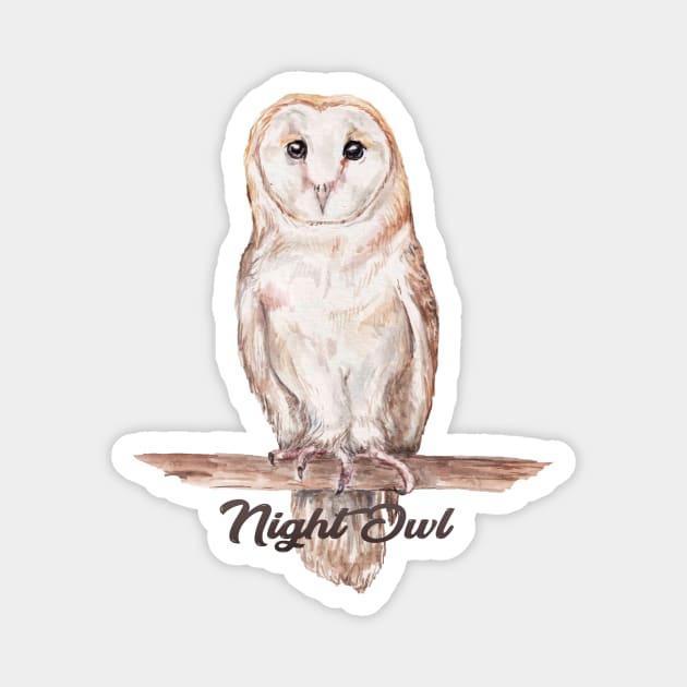 Night Owl Watercolor Cute Illustration Magnet by wanderinglaur