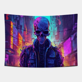 Cyberpunk Neon Ghost Skeleton Tapestry