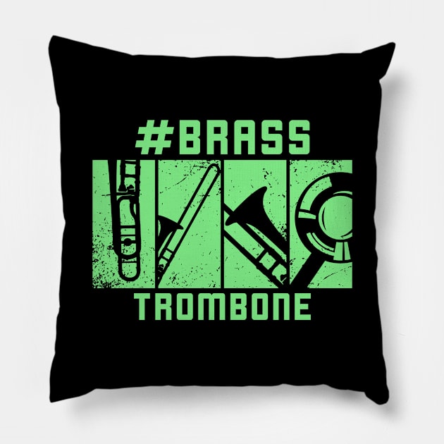 Trombone Jazz Gift Musical Instrument Vintage Pillow by AlleyField