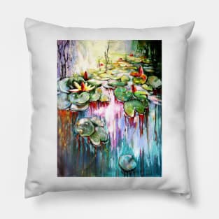 Water mirror and water lilies with gold II Pillow