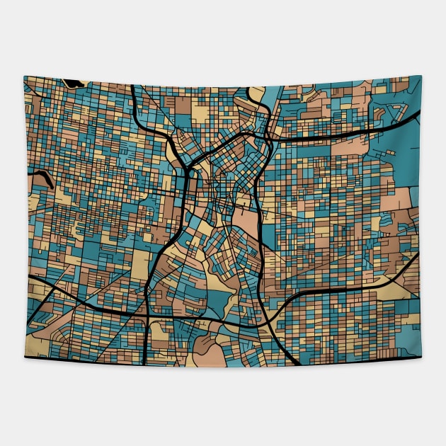 San Antonio Map Pattern in Mid Century Pastel Tapestry by PatternMaps