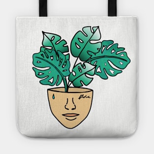 Monstera Plant Person with Face Tattoos Tote