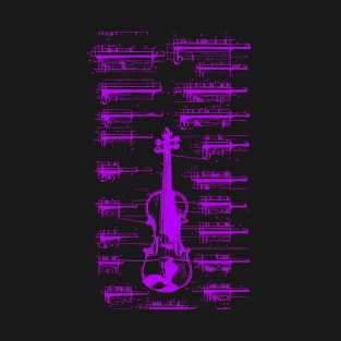 Purple Neon Da Vinci violin blueprint T-Shirt