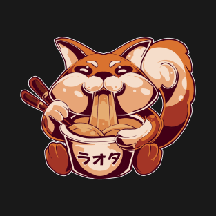 Fox Eating Ramen Anime Kitsune Kawaii Japanese Cartoon T-Shirt