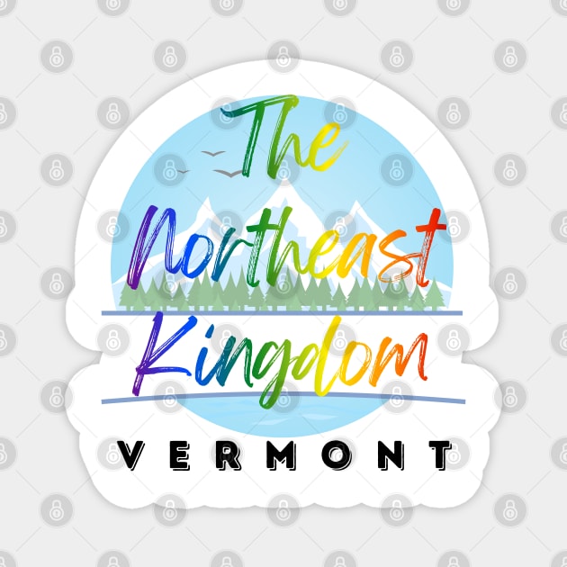 Northeast Kingdom Vermont Pride - Colorful LGBTQ+ Mountain Landscape Illustration Magnet by WarFX Designs