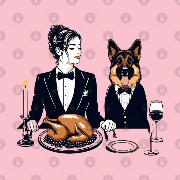 Lady and German Shepherd Thanksgiving Dinner by Graceful Designs