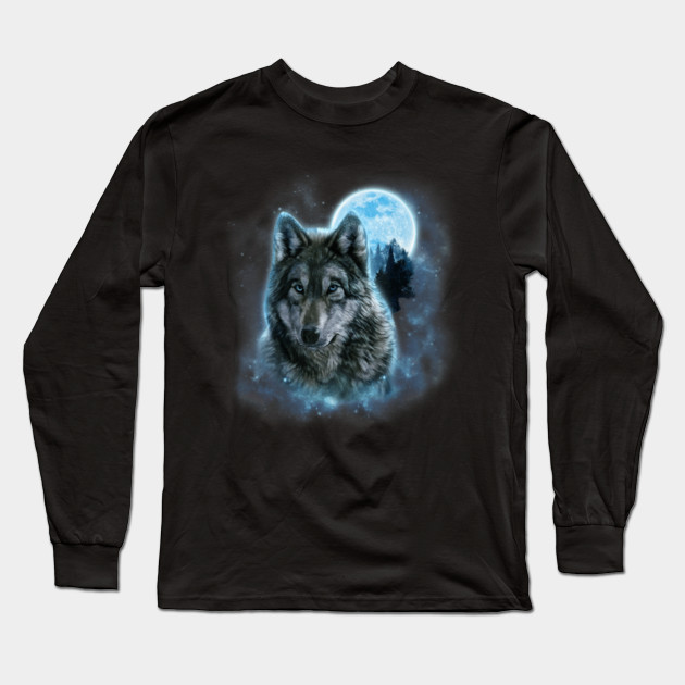 T Shirt Grey Wolf Hunting Ground Icy Moon Forest Galaxy Grey
