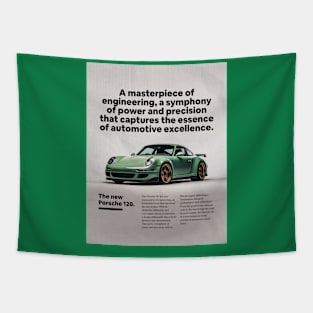 a masterpiece Porsche similar to 911 gt3 super car, green Tapestry