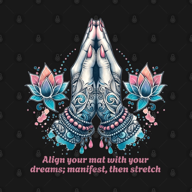 Align your mat with your dreams; manifest then stretch. Funny yoga by O.M.Art&Yoga