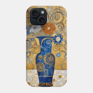 Modern Still Life Painting with Flowers in a Blue and Gold Decorative Vase Phone Case