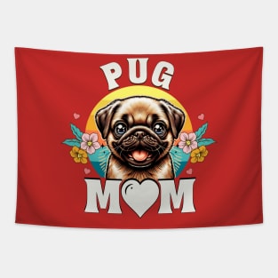 World's Best Pug Mom Retro Sunset Dog Lover Tapestry