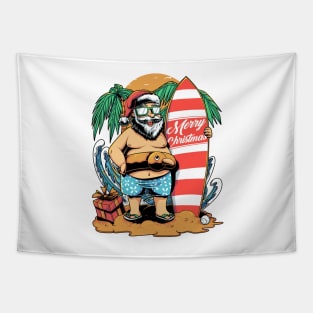 Vintage Beach Santa Tapestry