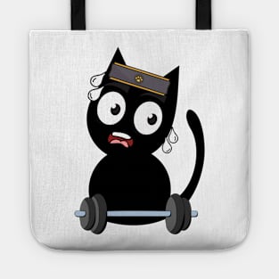 Funny black cat is exercising Tote