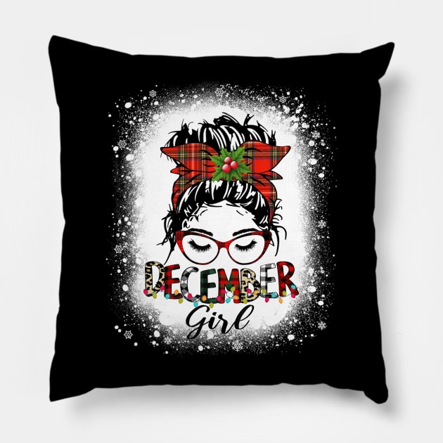 Bleached Messy Bun December Girl Christmas Lights Birthday Pillow by Magazine