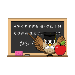 Cute Teacher Owl with Apple Cartoon T-Shirt