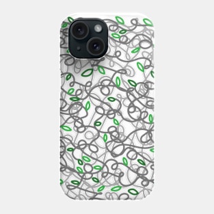 Loopy Twisted Tangled Vines and Leaves Abstract Doodle Design on a white backdrop, made by EndlessEmporium Phone Case