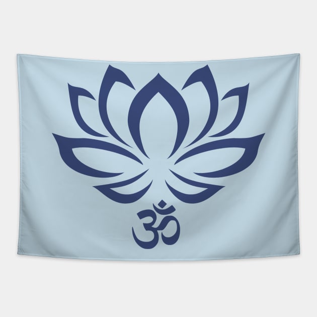 Lotus Flower Om Symbol Blue Tapestry by Wareham Spirals