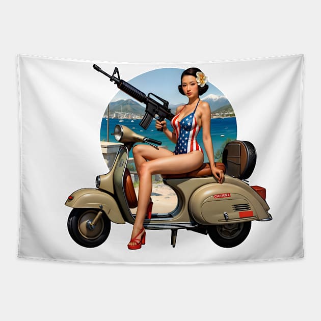 Scooter Girl Tapestry by Rawlifegraphic