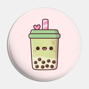 Cute Matcha Latte Boba Tea Pin