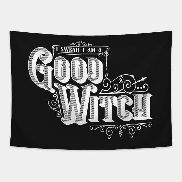 I Swear I Am A Good Witch -White & Black Tapestry by AliceQuinn