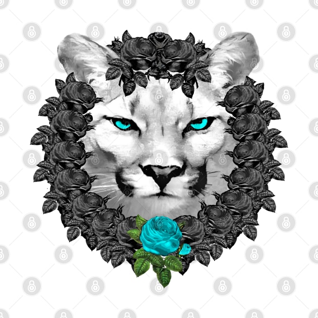 Mountain Lion Blue Rose Wreath by Nuletto