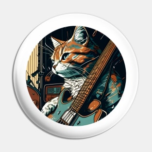 Cool Cat Play Guitar Bass - Cat Lover Pin