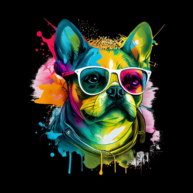 Colourful Cool French Bulldog ( Pug )Dog with Sunglasses. by MLArtifex