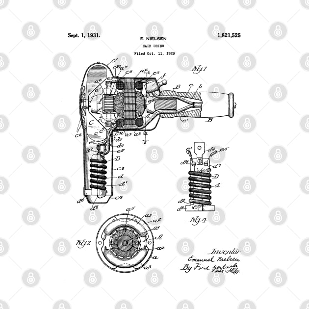 Hair Dryer Patent - Salon Art - Black And White by patentpress