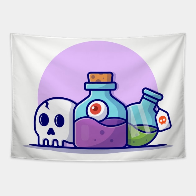 Skull And Poison Cartoon Vector Icon Illustration Tapestry by Catalyst Labs