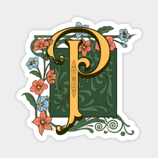 Art Nouveau Letter P, Ornamental Letter P, Art Deco Magnet