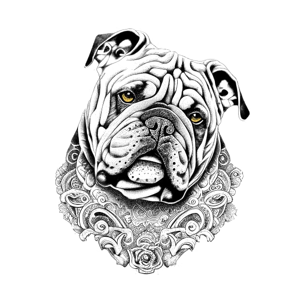 English Bulldog Pet Animal Nature Illustration Art Tattoo by Cubebox
