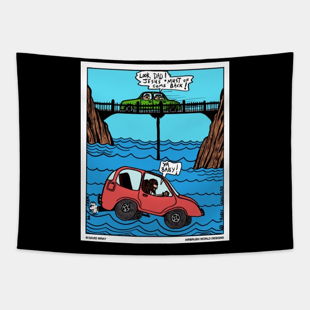 Jesus Driving On Water Funny Christian Novelty Gift Tapestry by Airbrush World