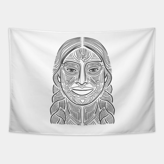 Indigenous woman hand drawn illustration Tapestry by bernardojbp