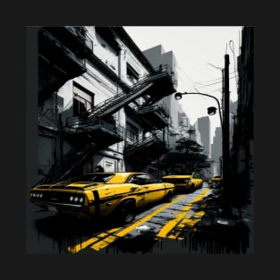 Car tiers print on street black and yellow. T-Shirt