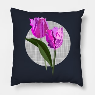 Large pink parrot tulips on linen texture Pillow