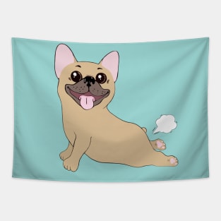 French bulldog yoga pose and little fartfart Tapestry